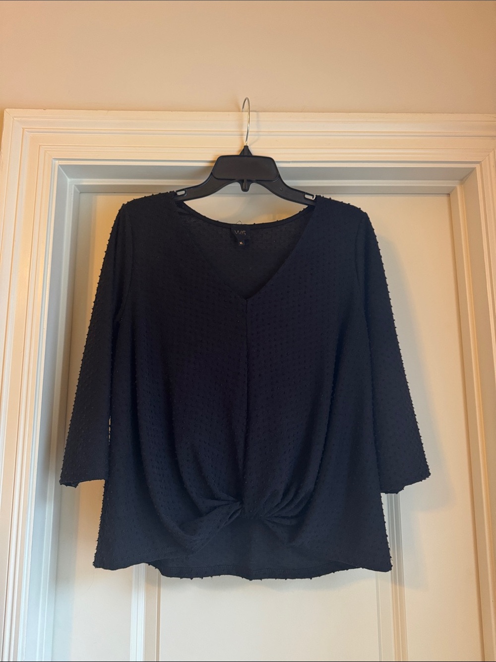 W5 Black V-Neck Knot Front Blouse